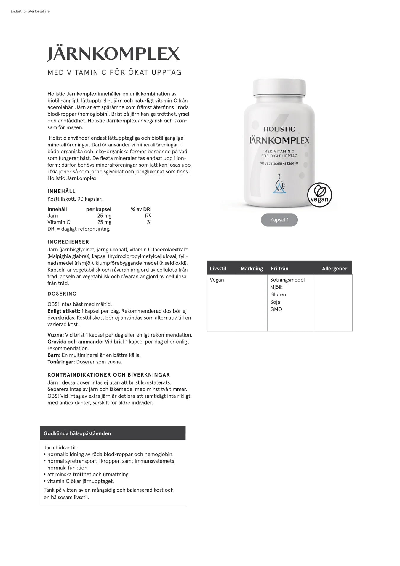 Järnkomplex 25 mg, 90 kapslar, Holistic