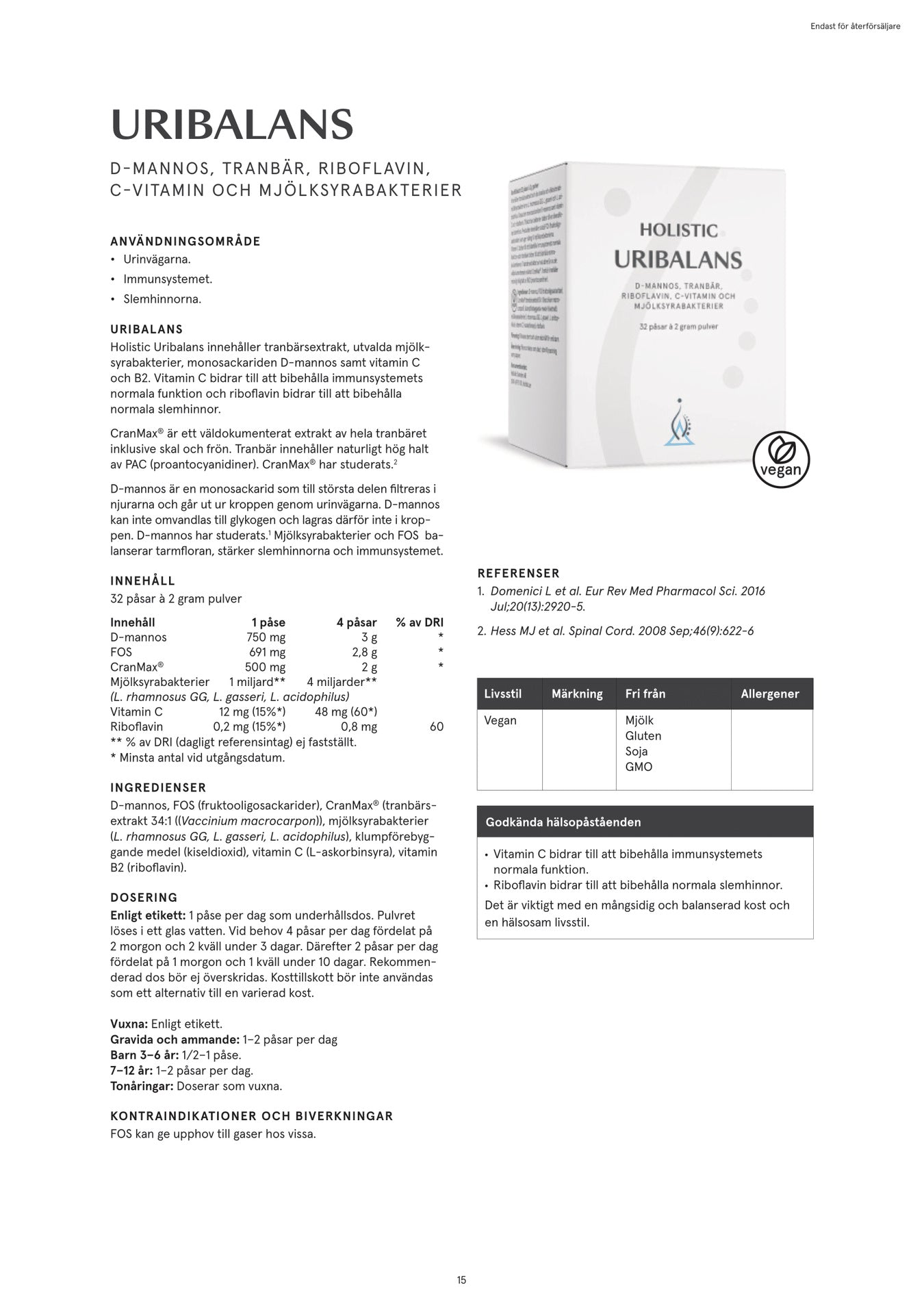 Uribalans, 32 påsar à 2 gram, Holistic