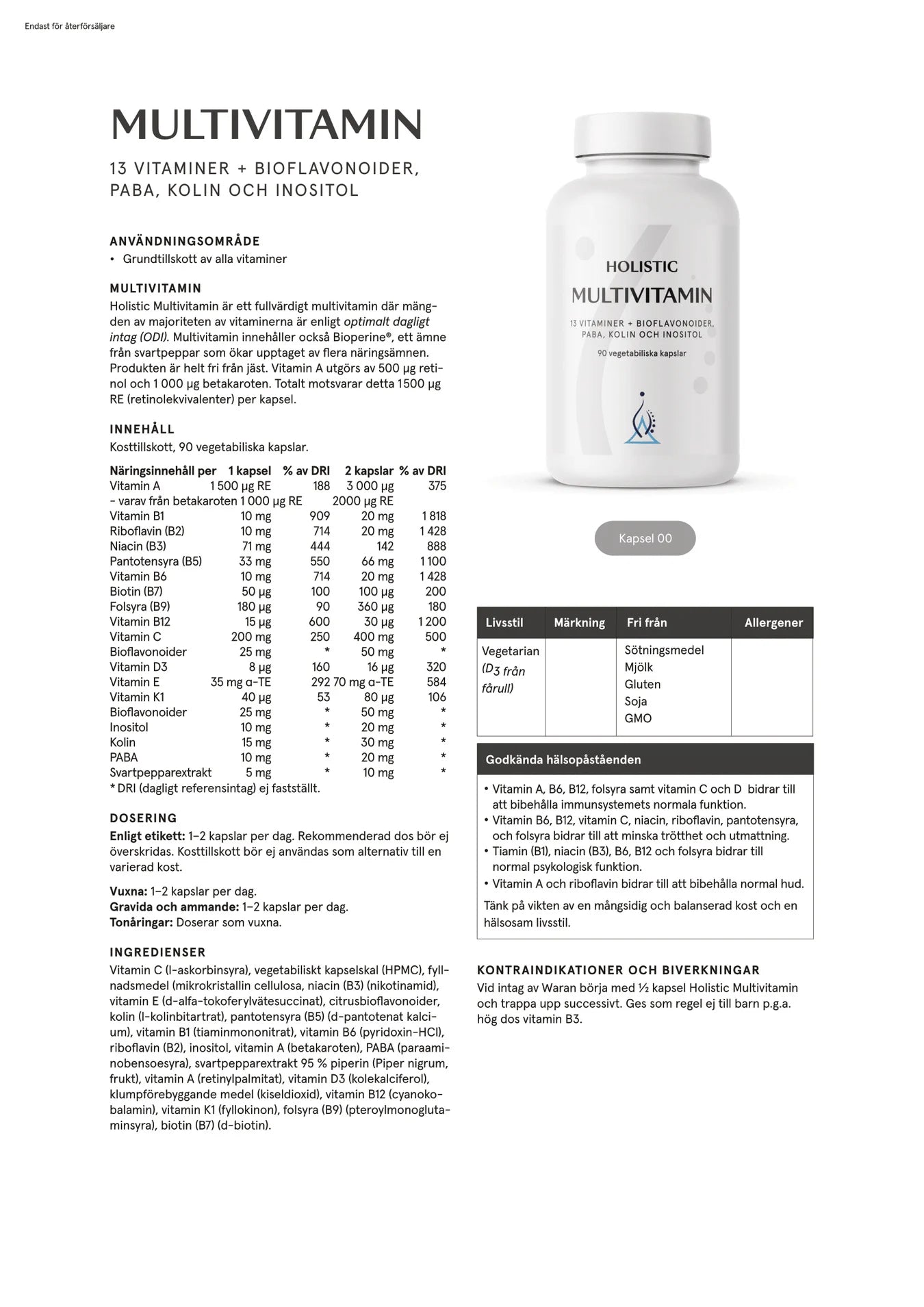 Multivitamin, 90 kapslar, Holistic