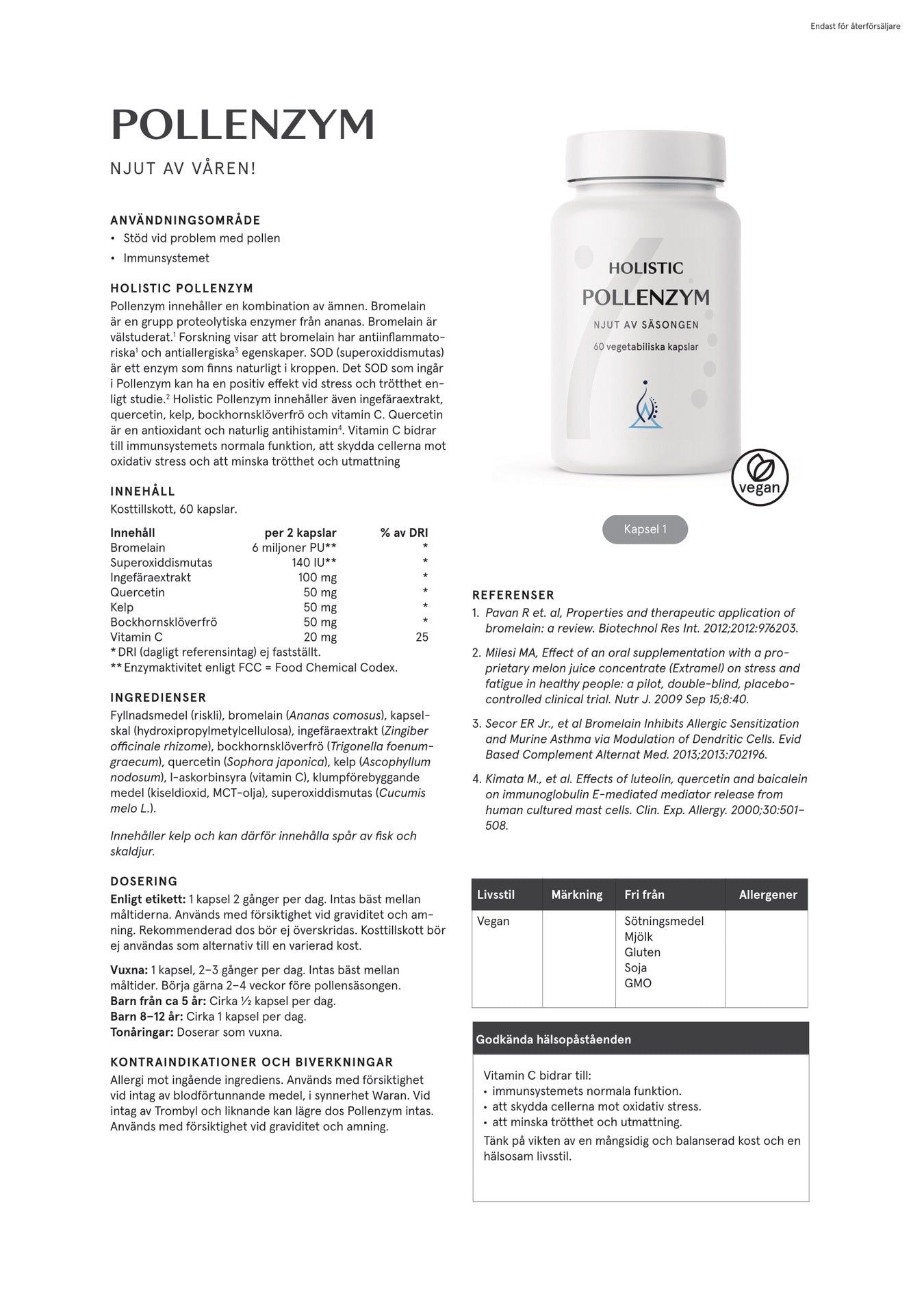 Pollenzym, 60 kapslar, Holistic