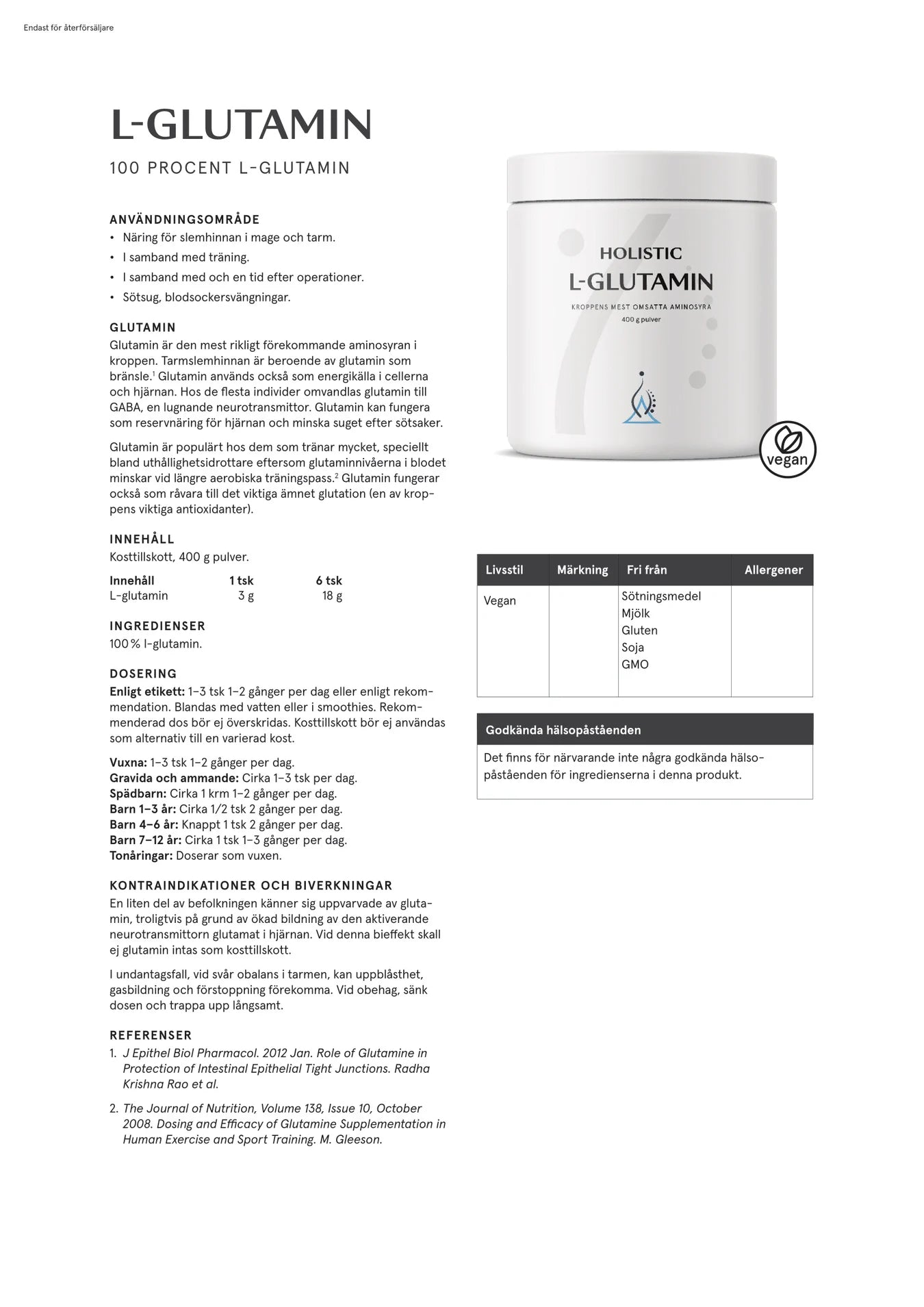 L-glutamin, 400 g, Holistic