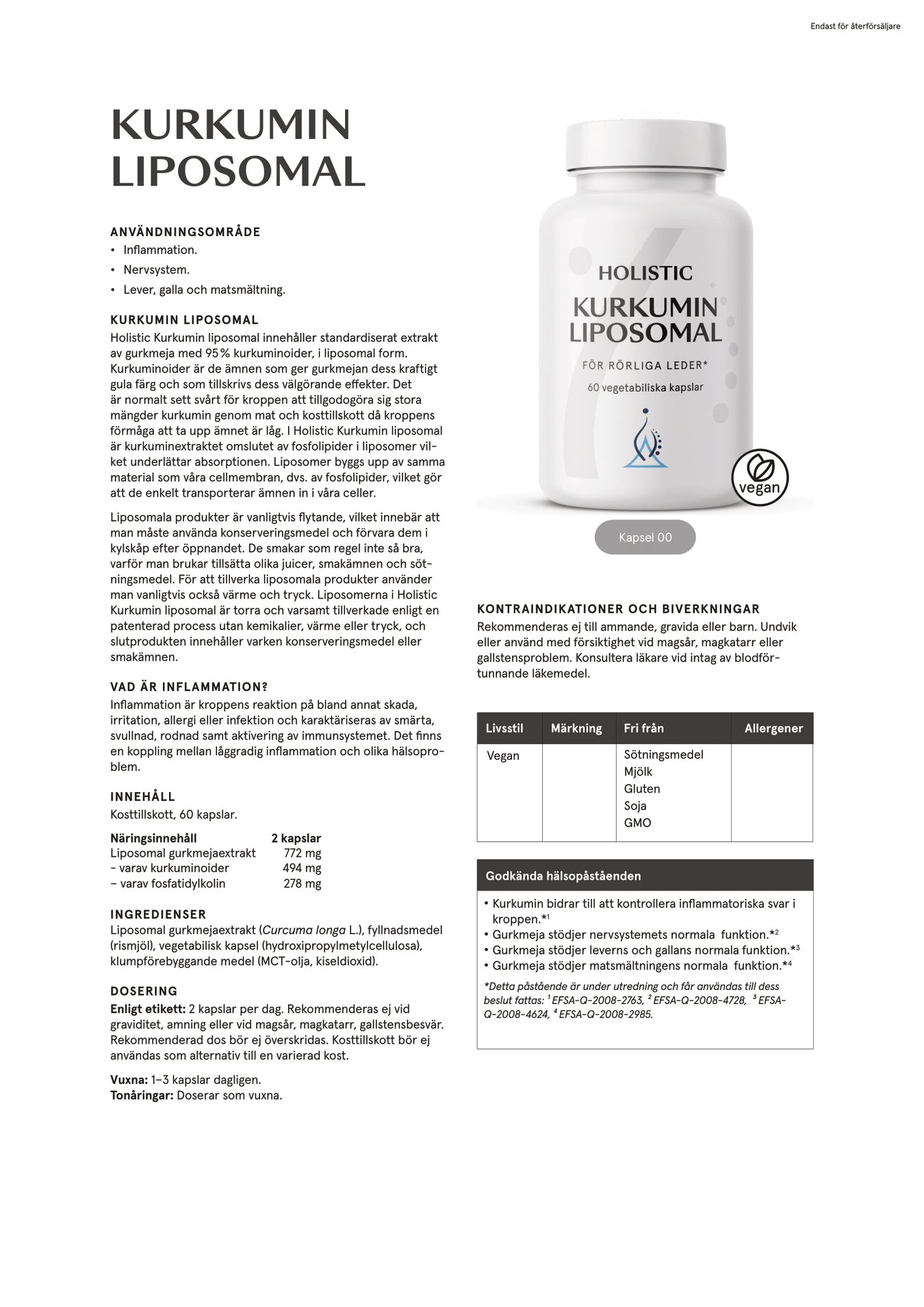 Kurkumin liposomal, 60 kapslar, Holistic