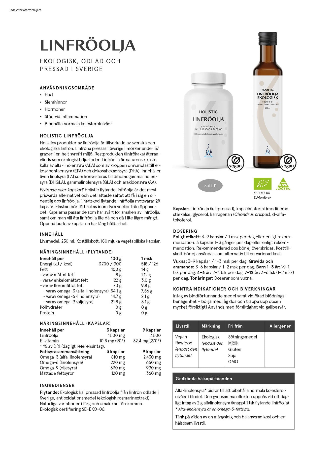 Linfröolja, 180 kapslar, Holistic