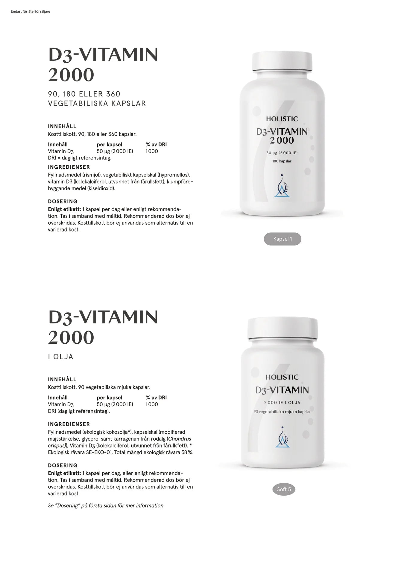 D3-vitamin 2000, 180 kapslar, Holistic