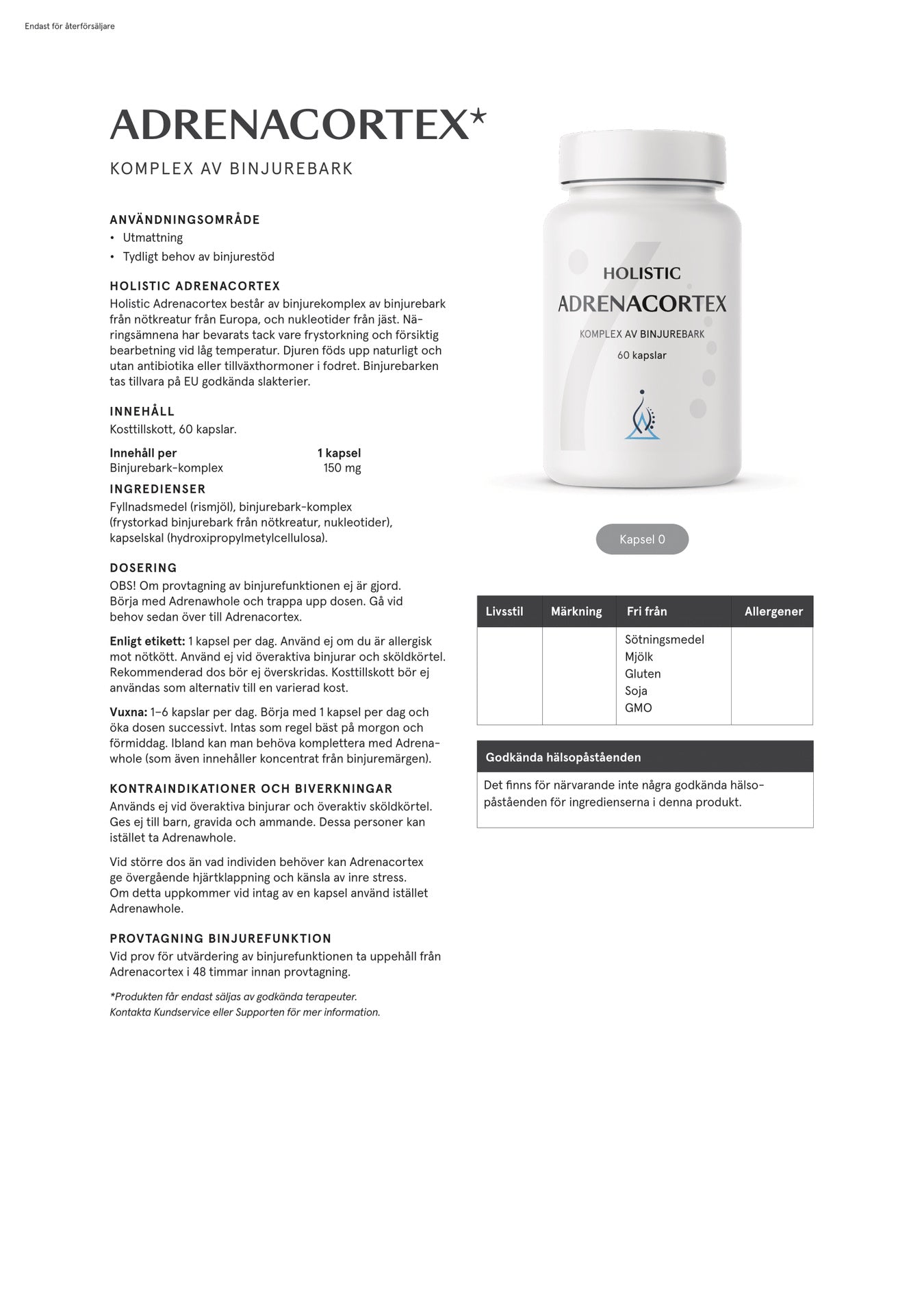 Adrenacortex 150 mg, 60 kapslar, Holistic