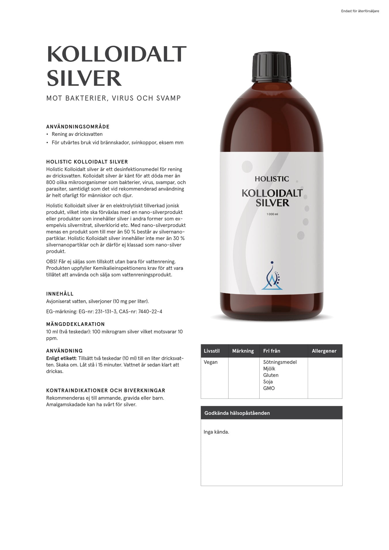 Kolloidalt silver, 1000 ml, Holistic