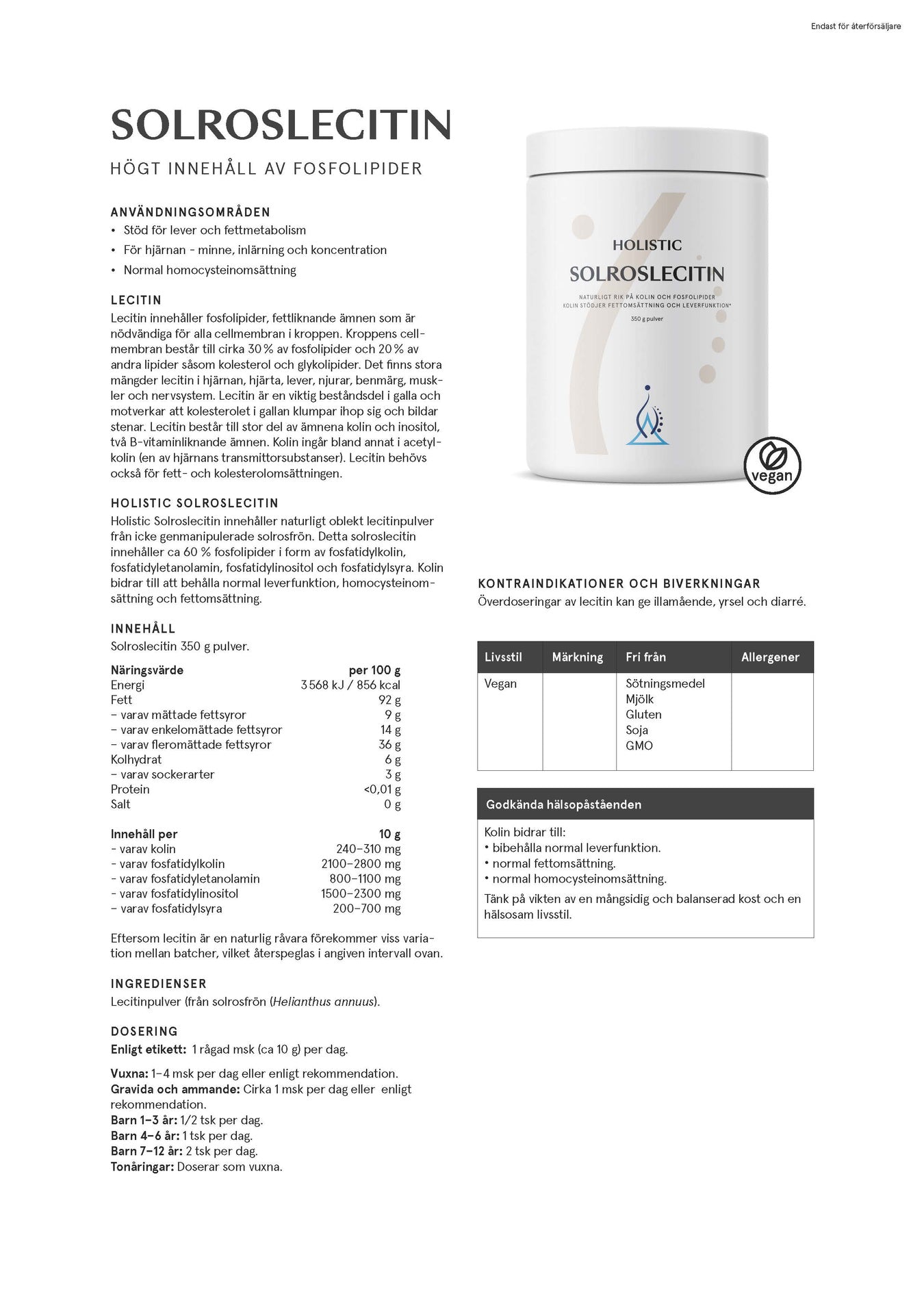 Sunflower Lecithin, 350 g, Holistic