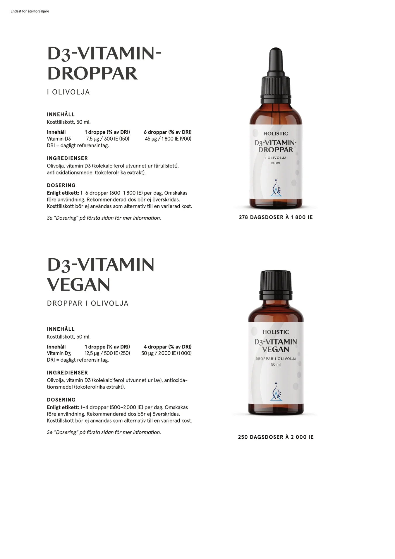 D3-vitamin droppar, 50 ml, Holistic