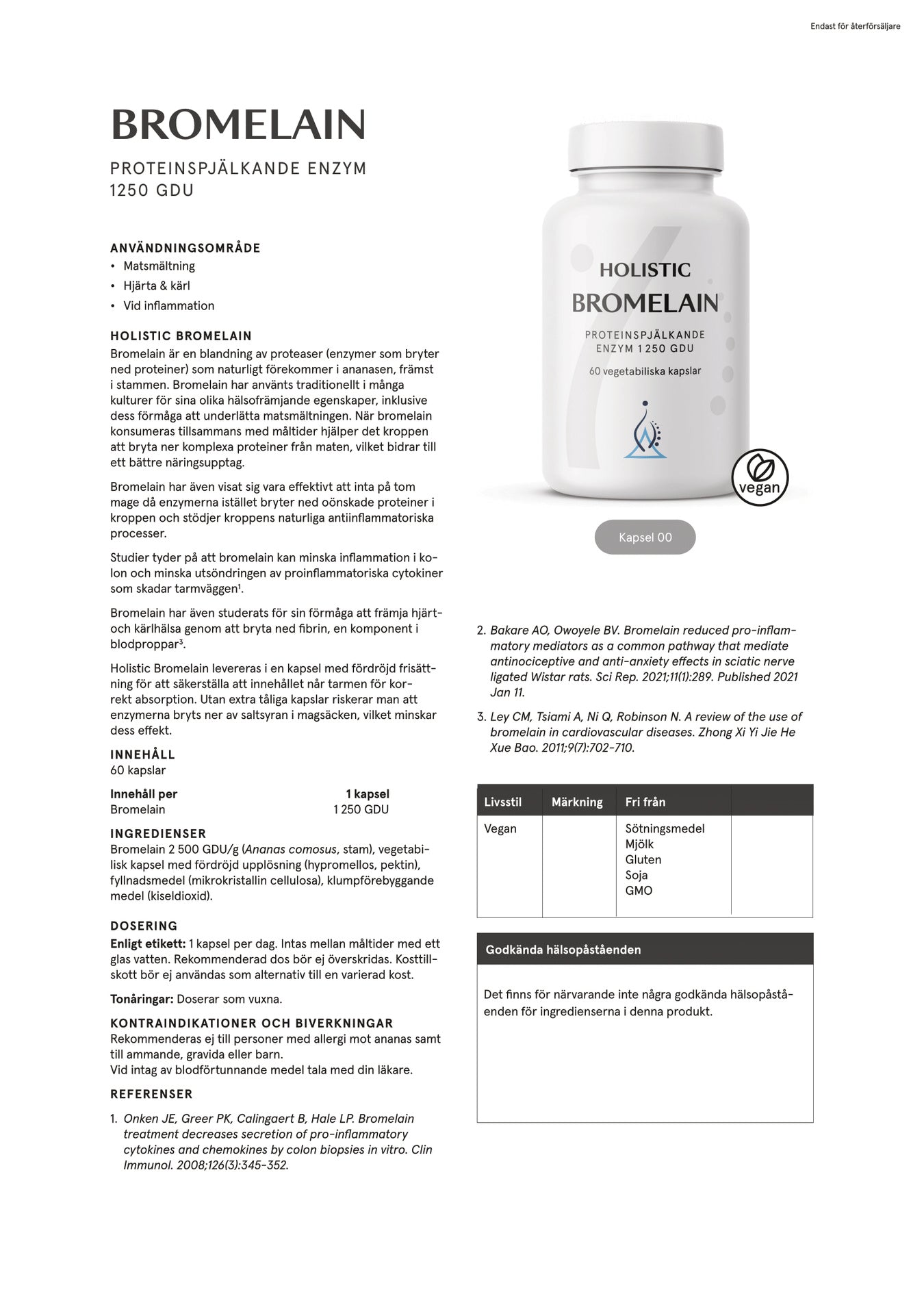 Bromelain, 60 kapslar, Holistic