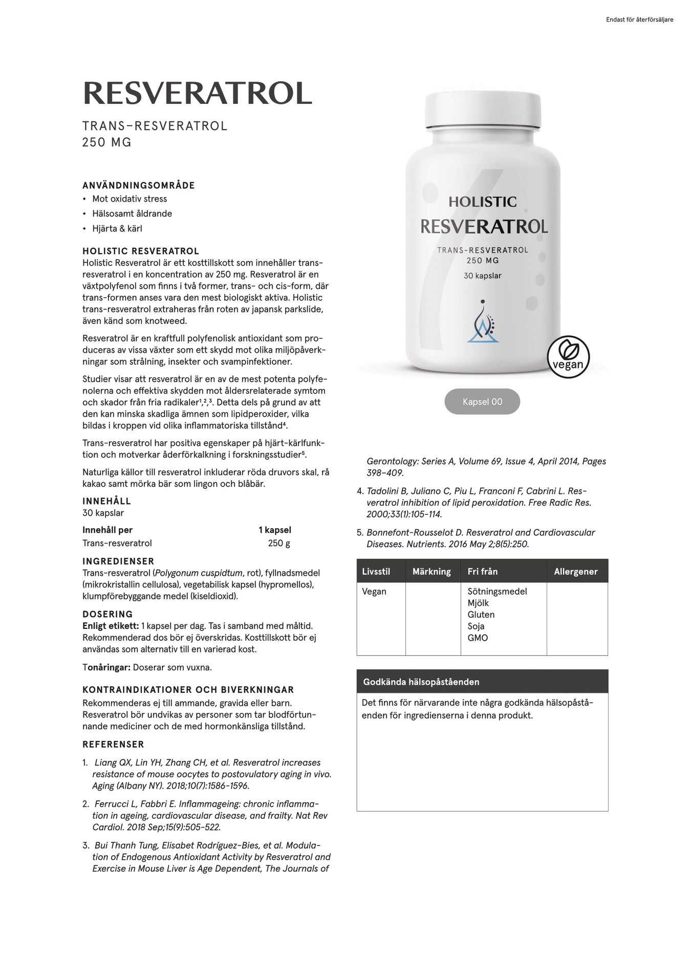 Resveratrol, 30 kapslar, Holistic