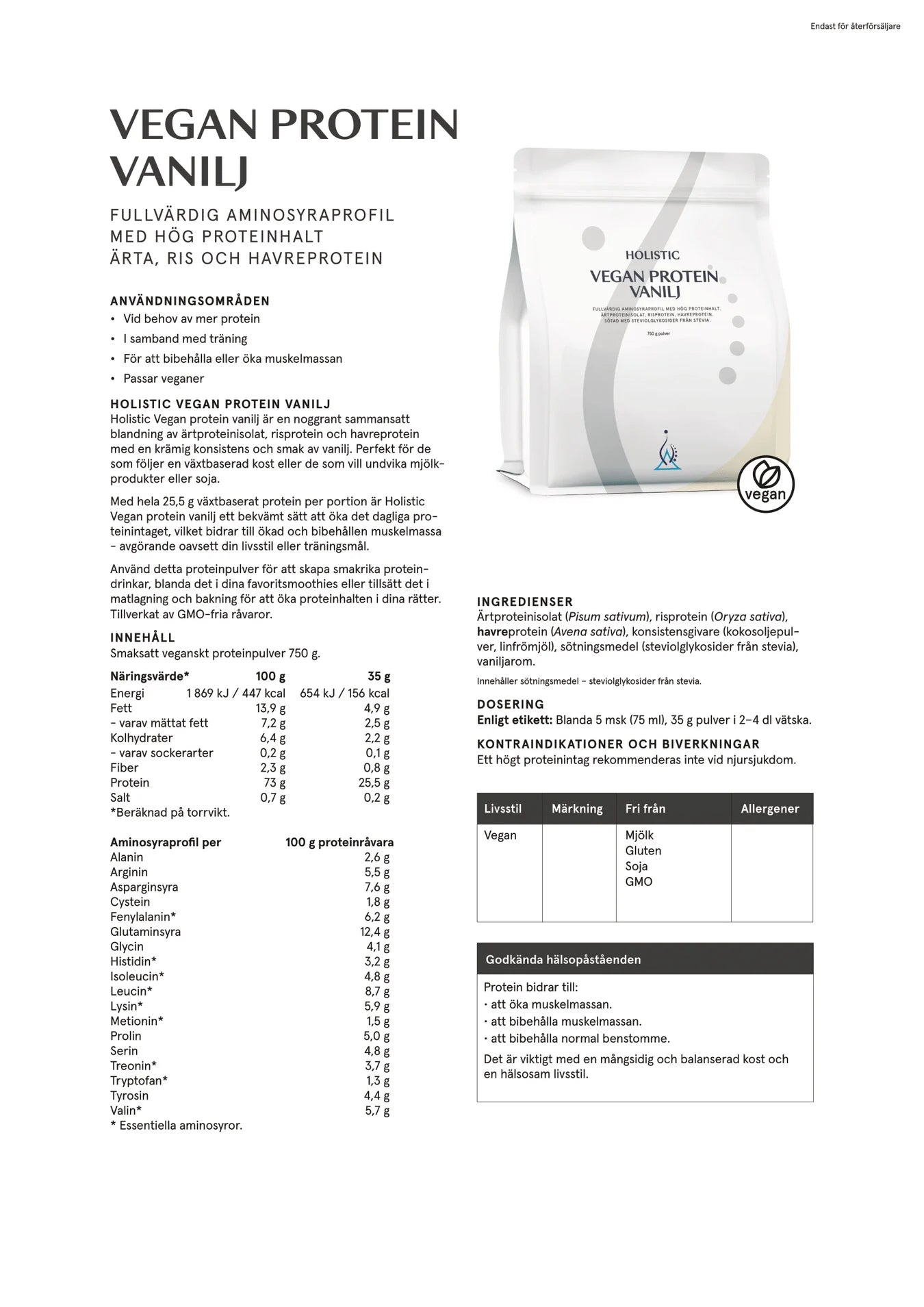 Vegan protein vanilj, 750g, Holistic