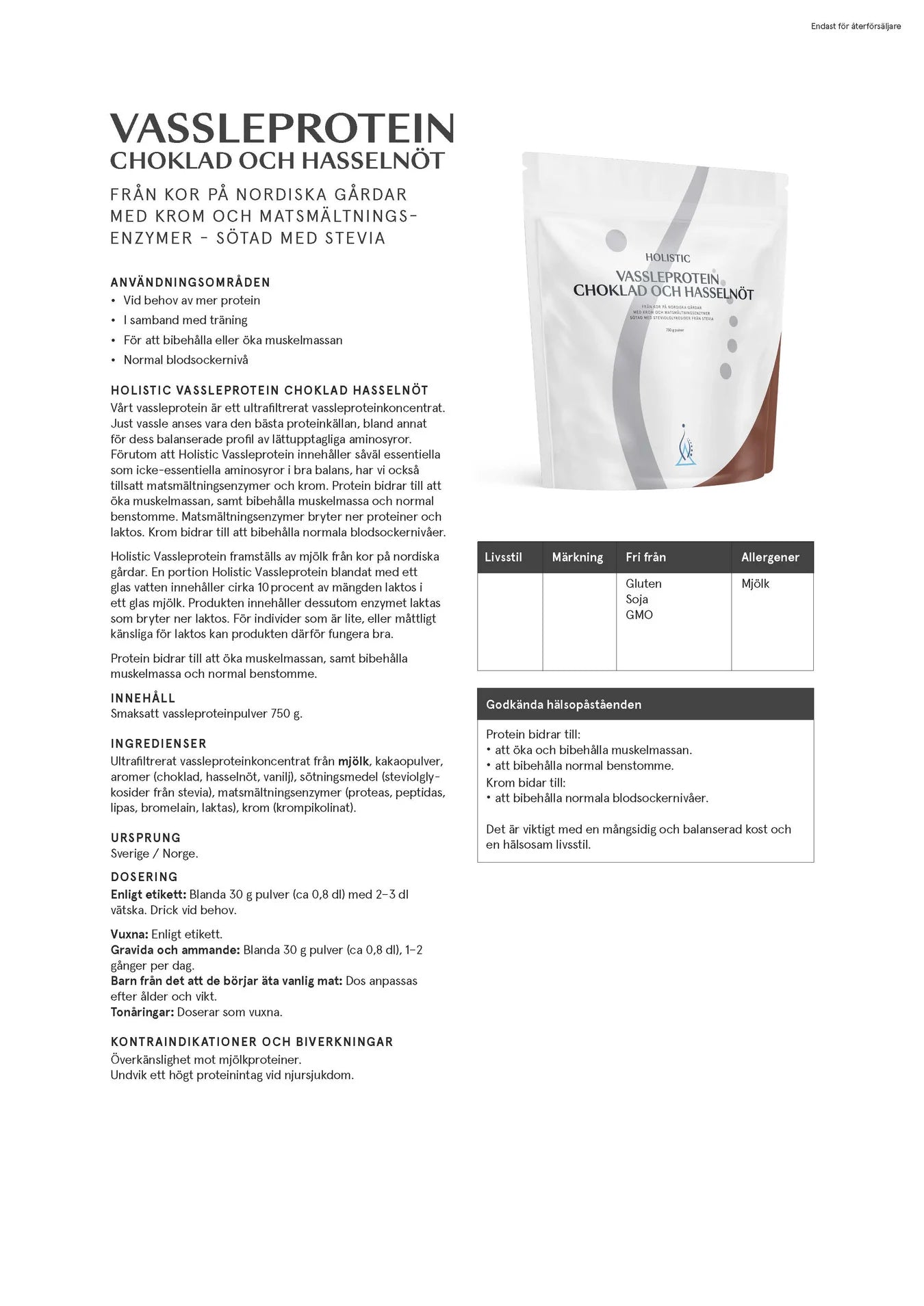 Vassleprotein choklad och hasselnöt, 750 g, Holistic