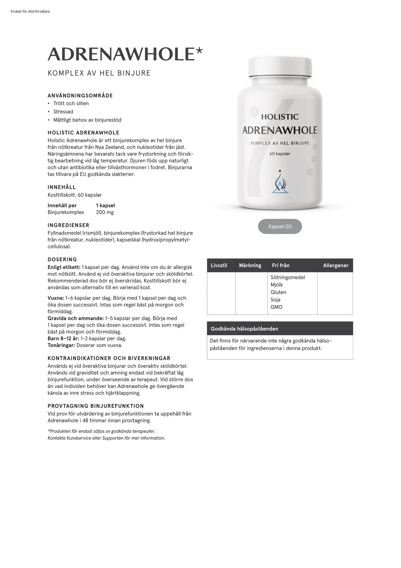 Adrenawhole 200 mg, 60 kapslar, Holistic
