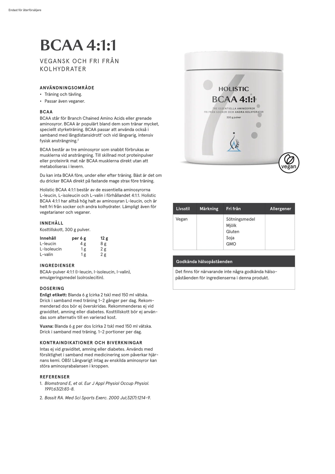 BCAA 4:1:1, 300 g, Holistic