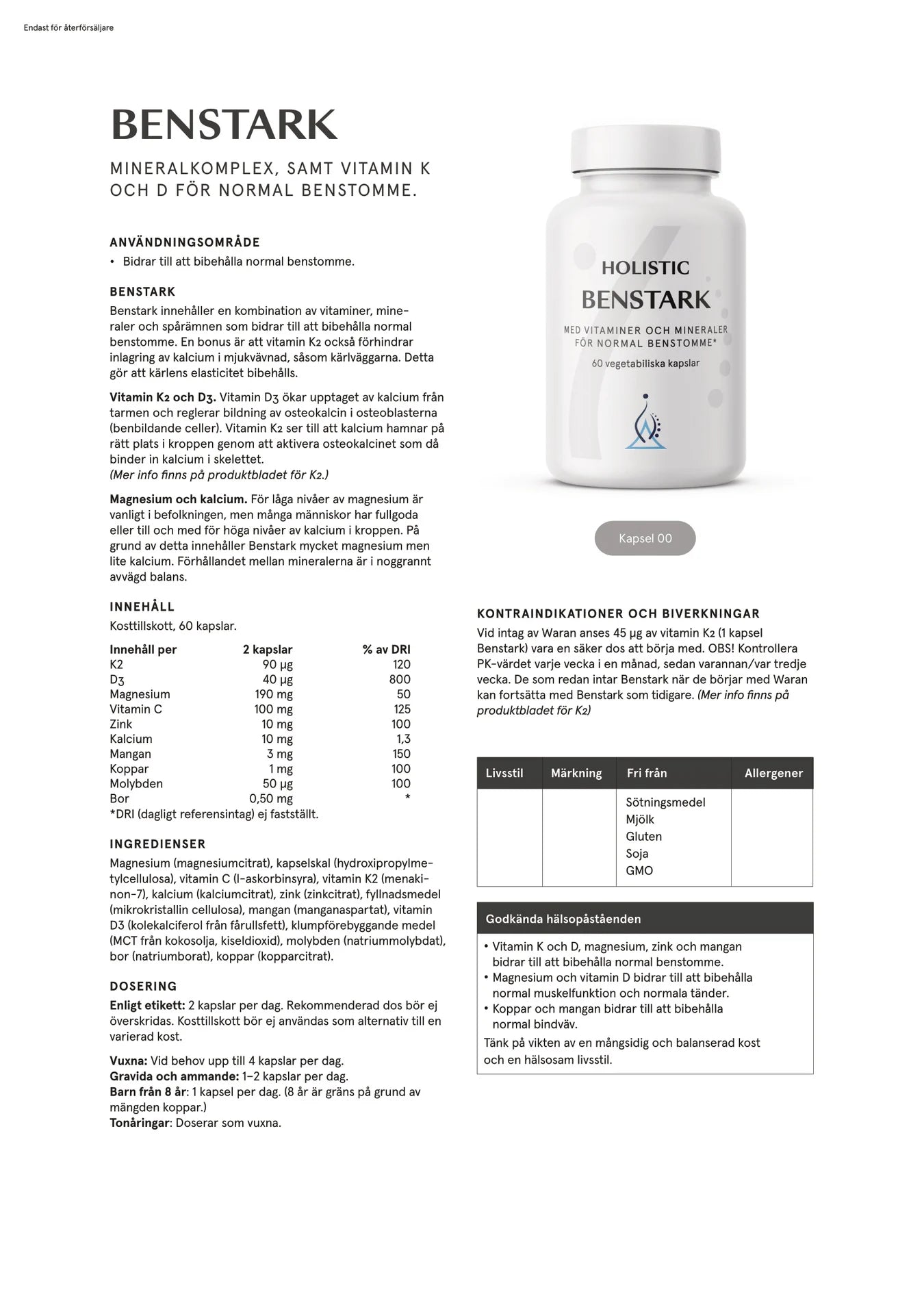 Benstark, 60 kapslar, Holistic