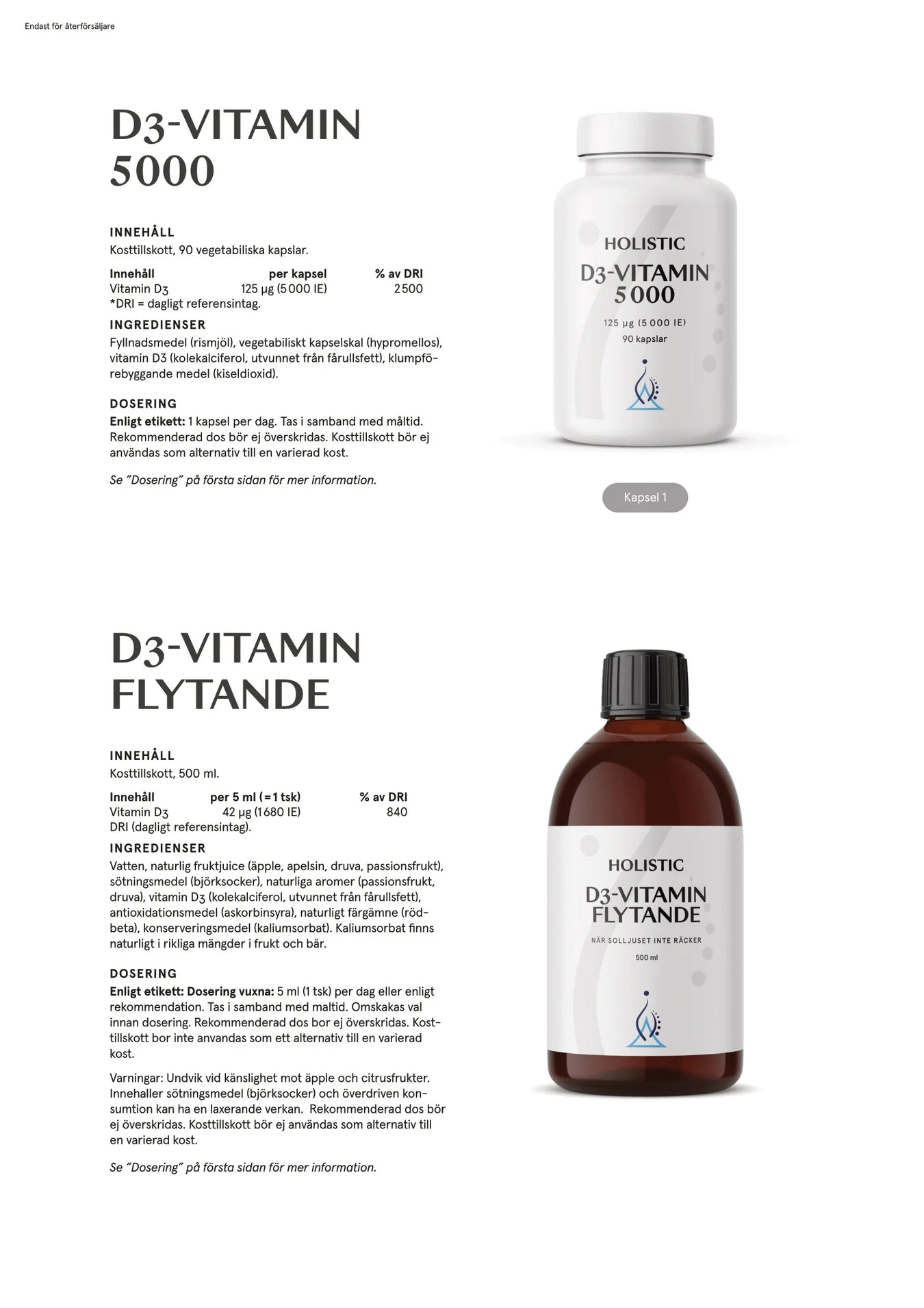 D3-vitamin flytande, 500 ml, Holistic