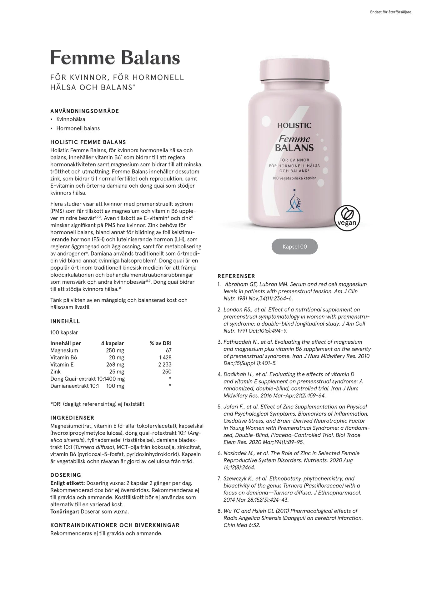 Femme Balans, 100 kapslar, Holistic
