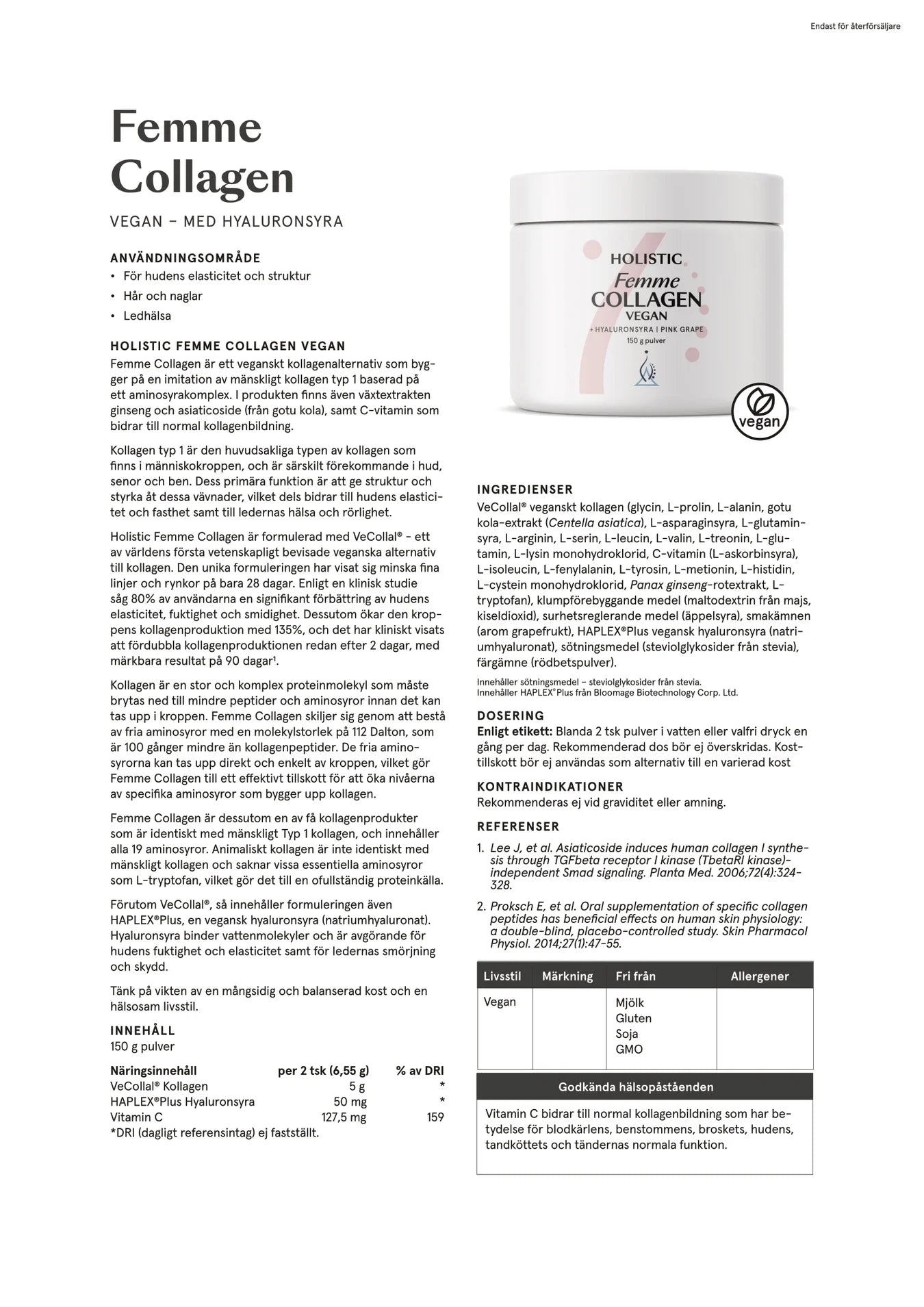 Femme Collagen vegan, 150 g, Holistic