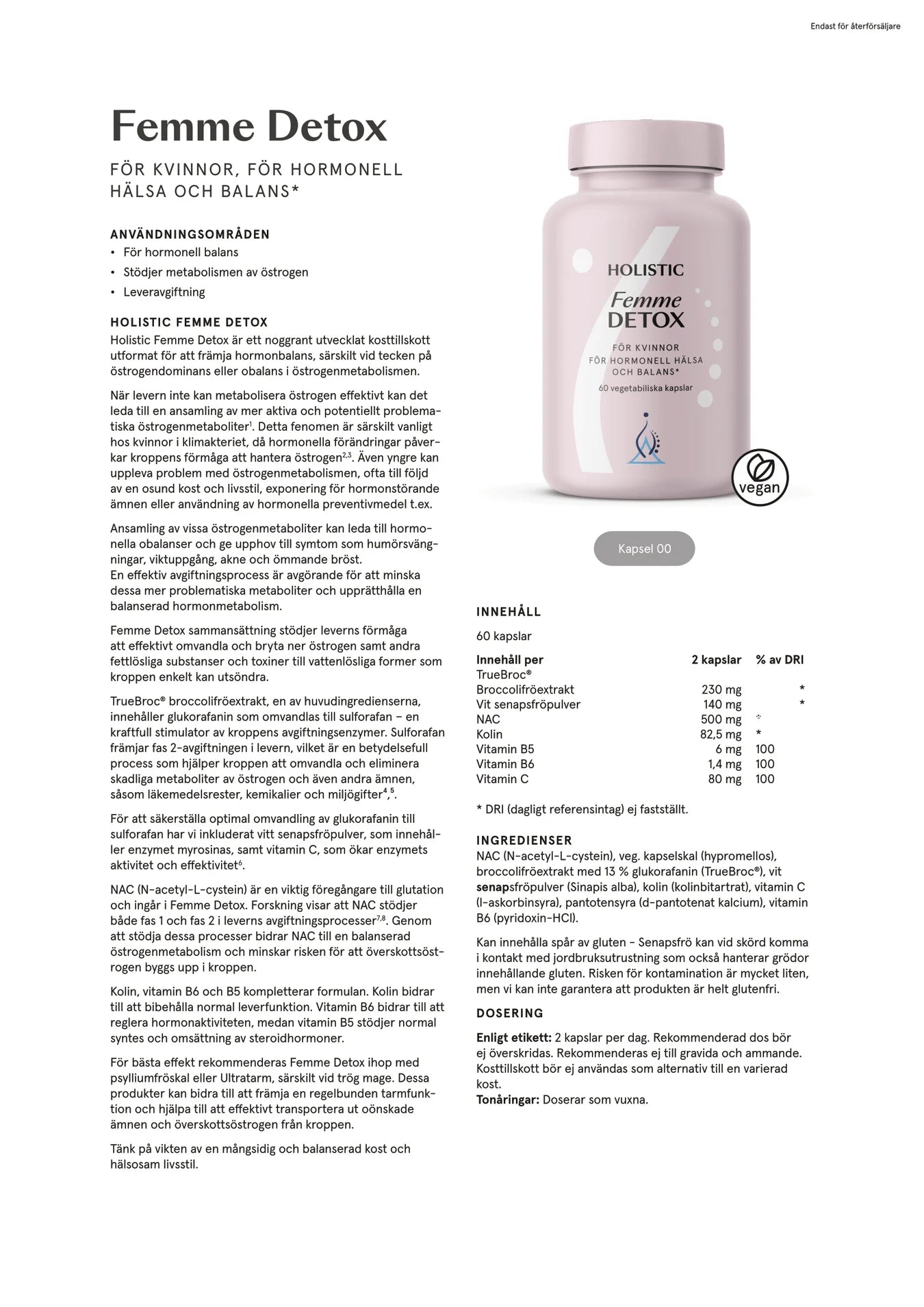Femme Detox, 60 kapslar, Holistic