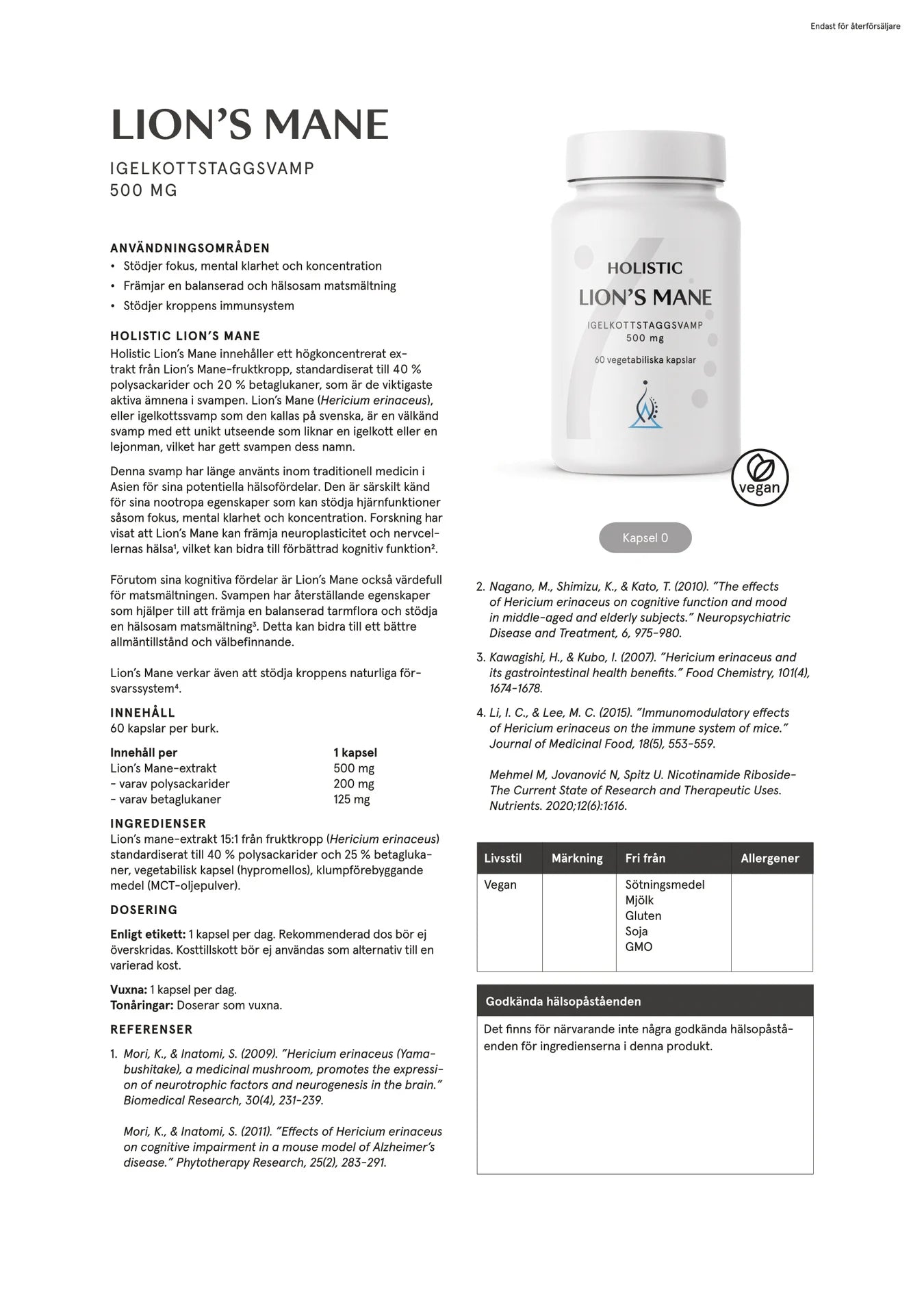 Lion's mane, 60 kapslar, Holistic