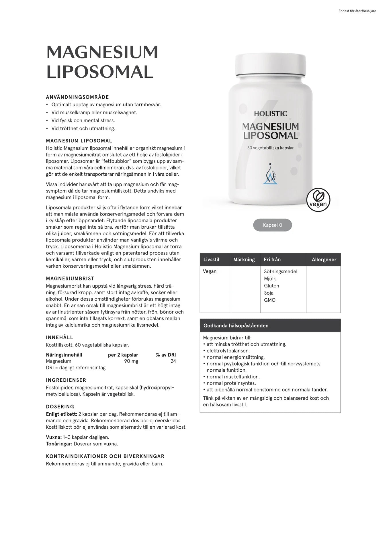 Magnesium liposomal 60 kapslar, Holistic