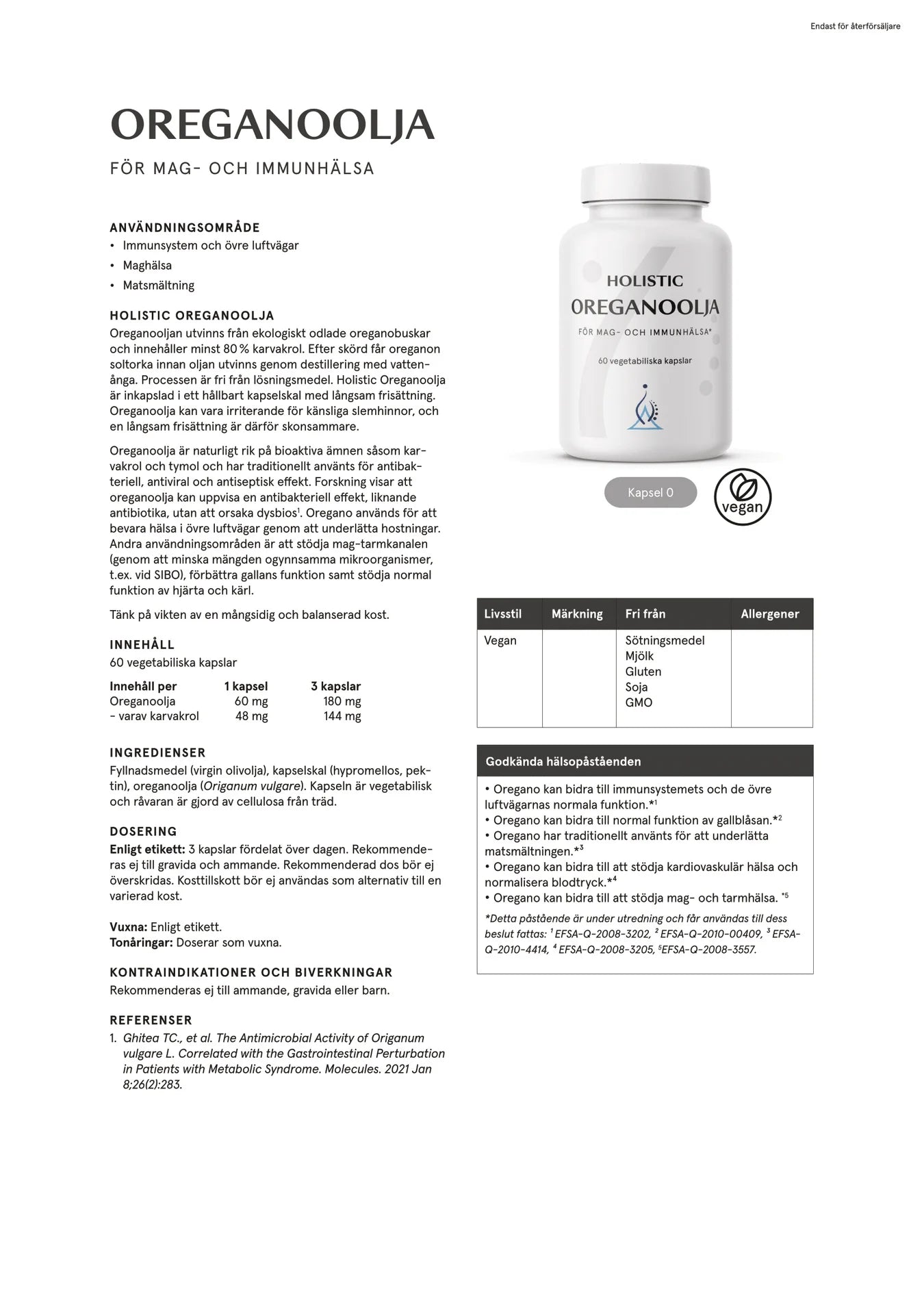 Oreganoolja, 60 kapslar, Holistic