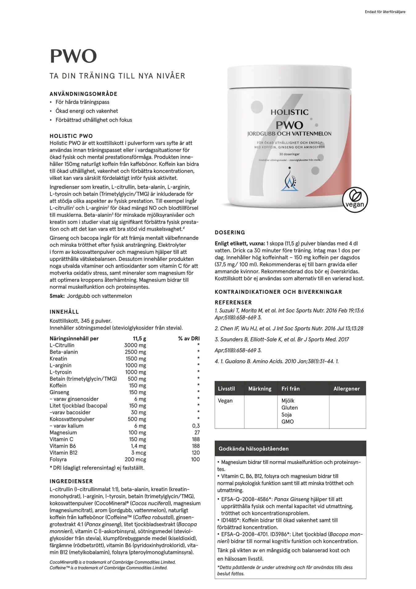 PWO jordgubb och vattenmelon, 345 g, Holistic