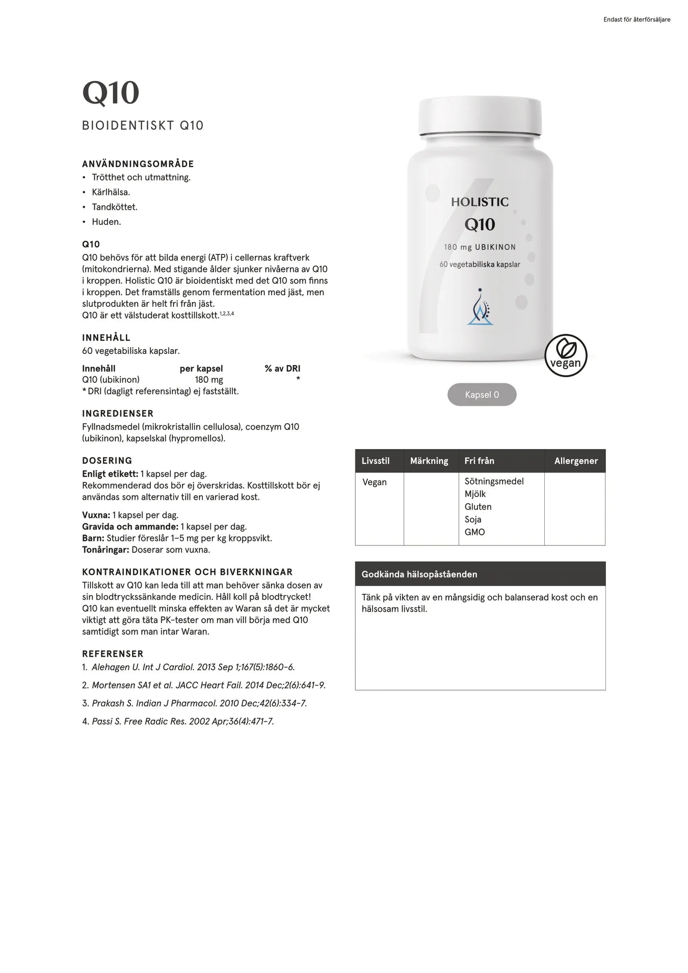 Q10 180 mg, 60 kapslar, Holistic