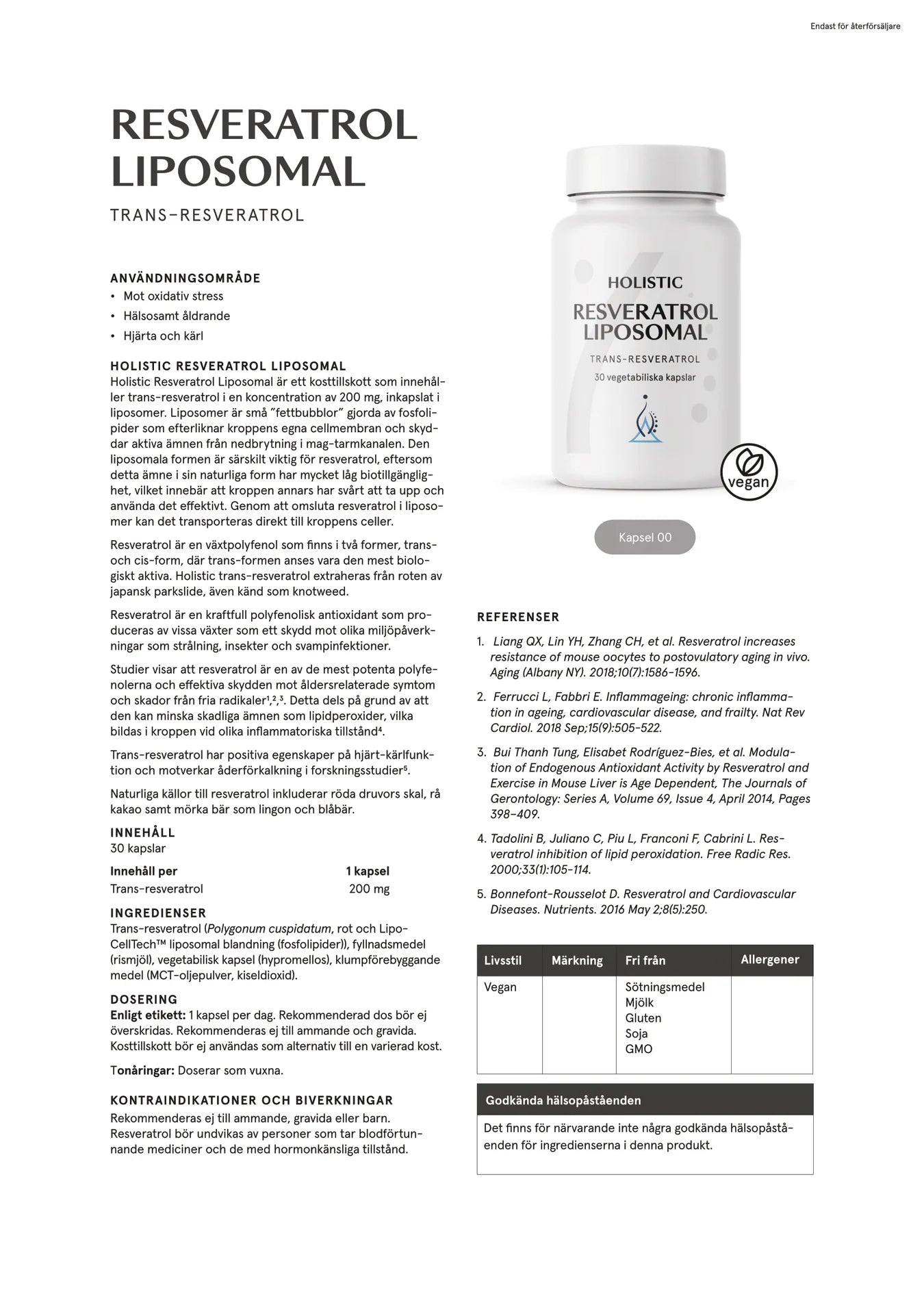 Resveratrol liposomal, 30 kapslar, Holistic