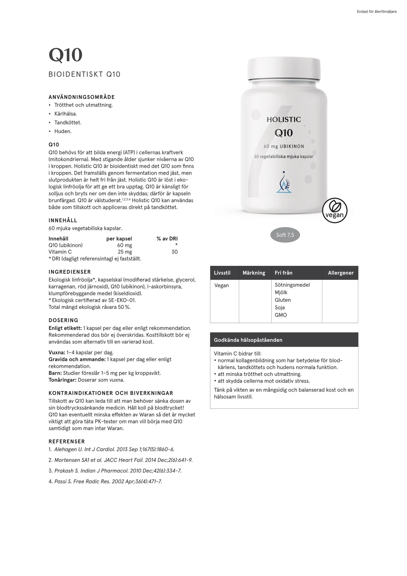 Q10 60 mg, 60 kapslar, Holistic