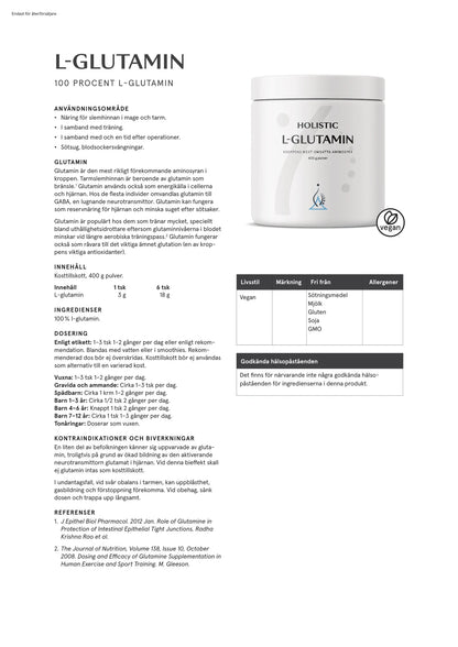 Holistic, L-glutamin, 400 g