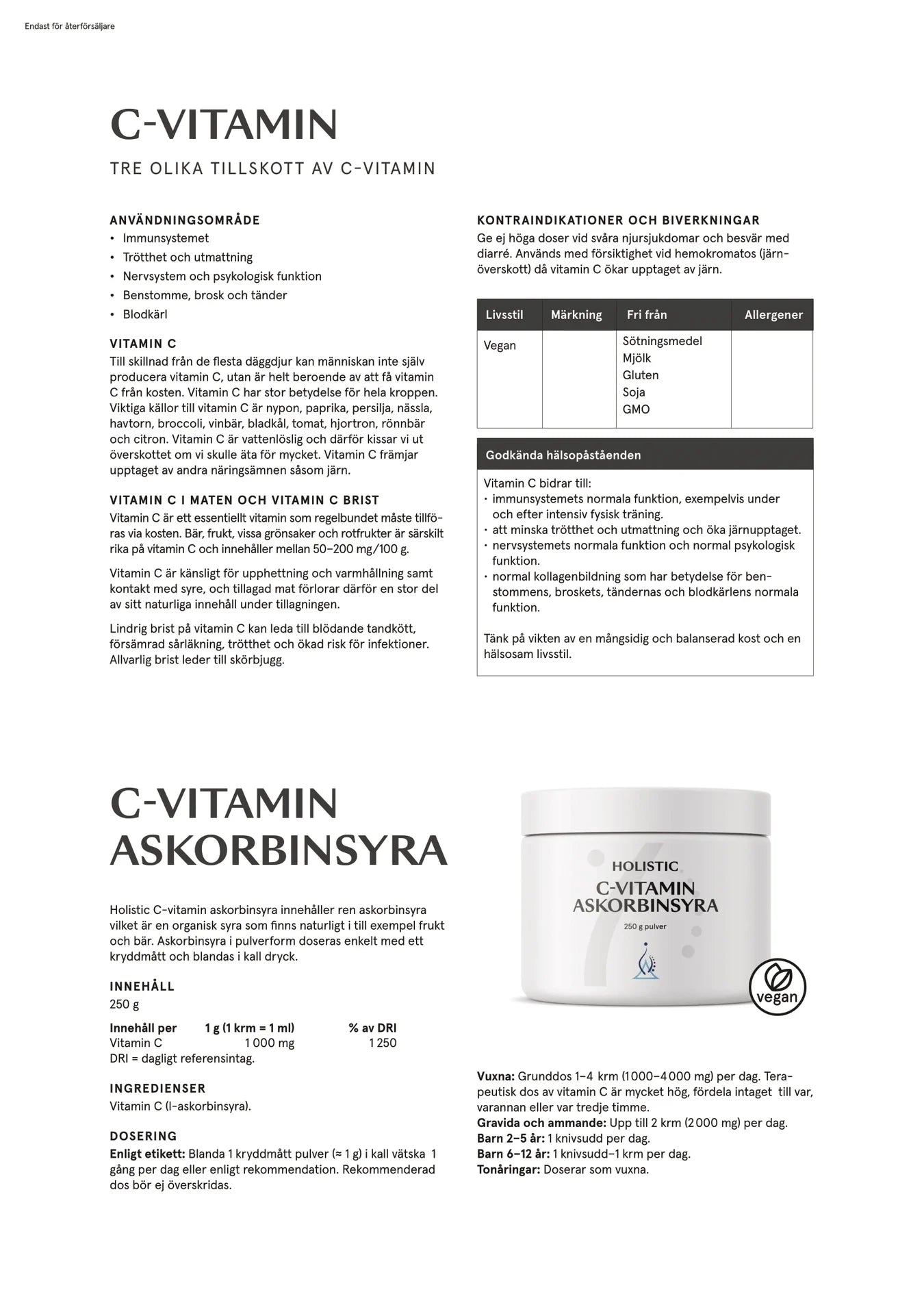 C-vitamin syraneutral, 250 g, Holistic
