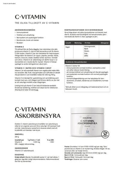 Holistic, C-vitamin syraneutral, 250 g