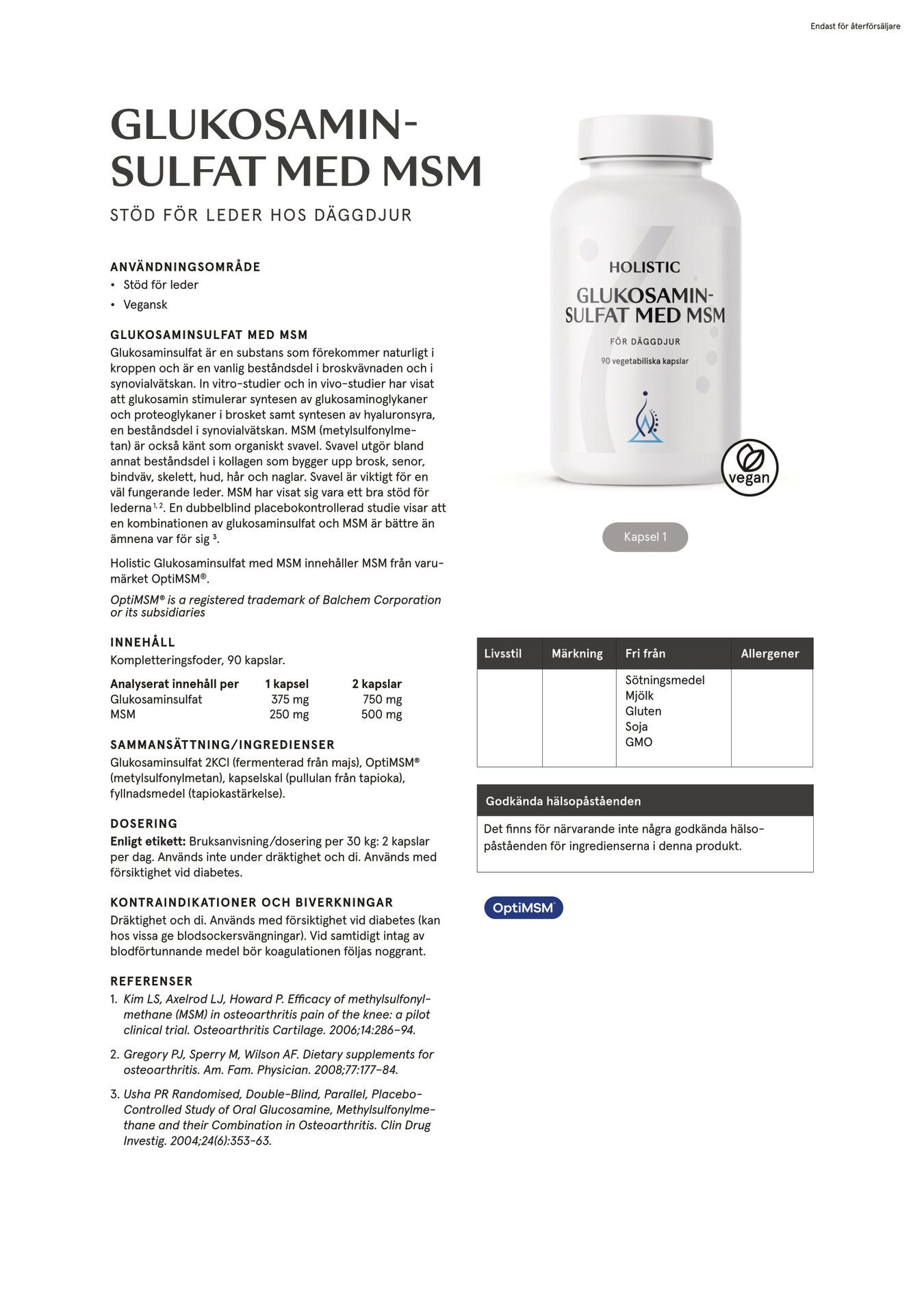 Glucosamine sulfate with MSM, 90 capsules, Holistic