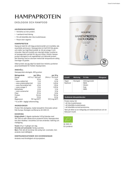 Holistic, Hampaprotein ekologisk, 400 g