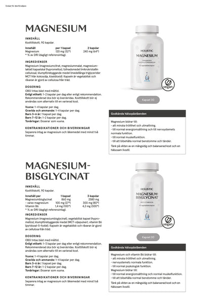 Holistic, Magnesiumbisglycinat 100 mg, 90 kapslar