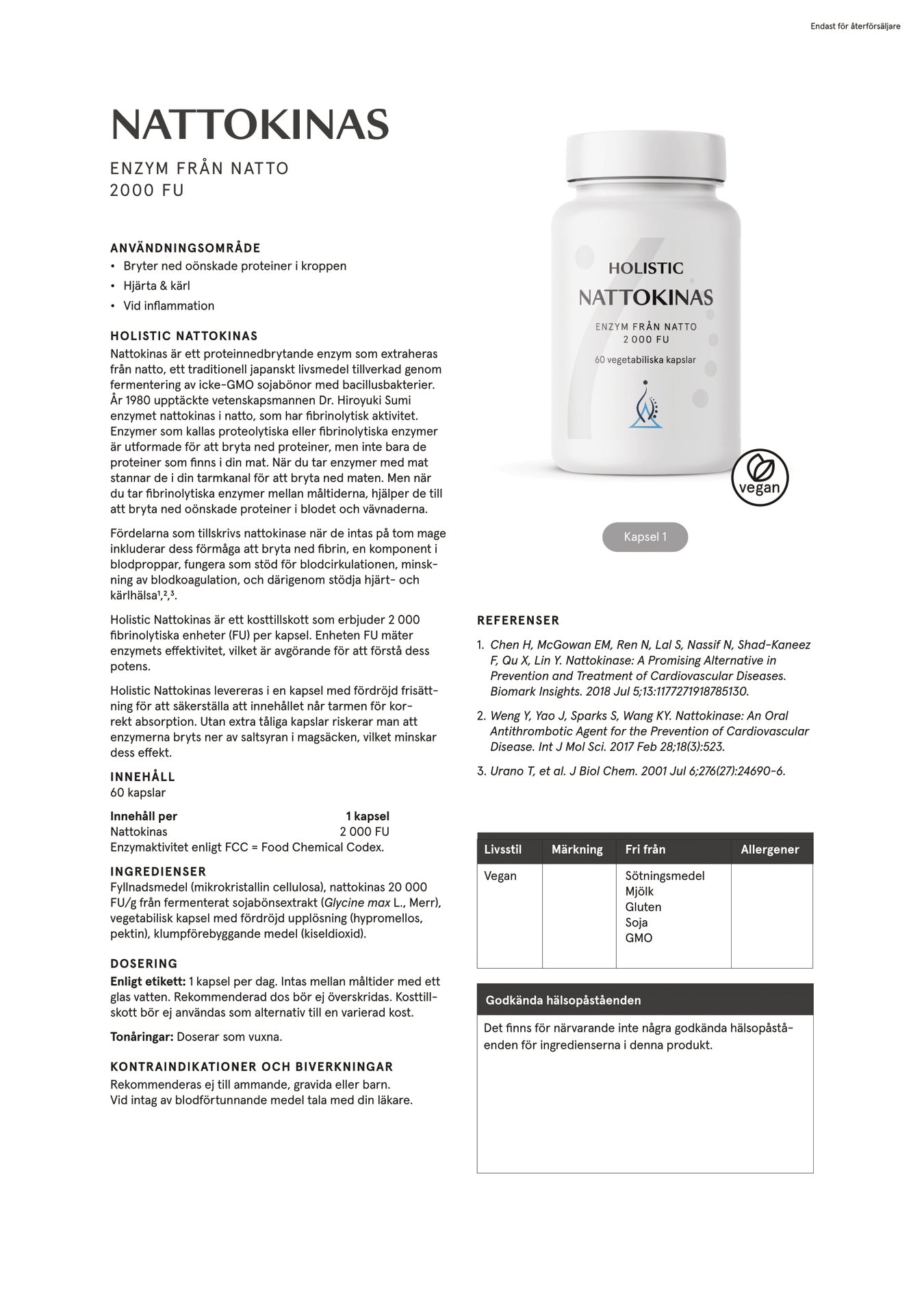 Nattokinas, 60 kapslar, Holistic
