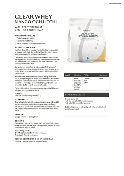 Holistic, Clear Whey mango och litchi, 25g x 10 pack