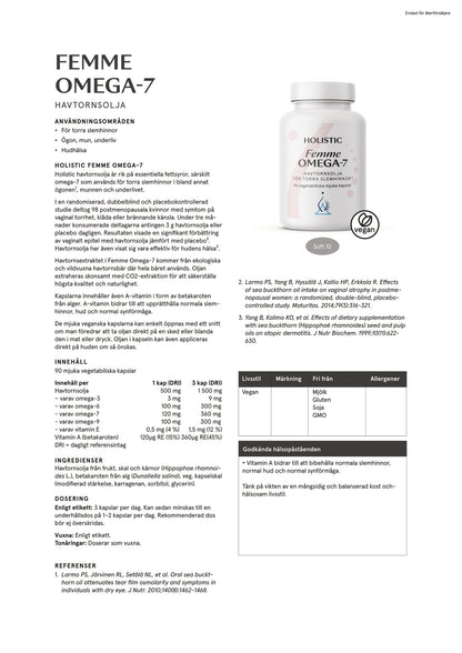Holistic, Femme Omega-7 havtornsolja, 90 kapslar
