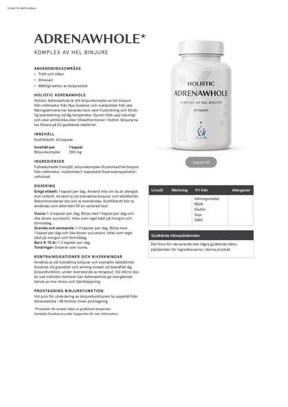 Holistic, Adrenawhole 200 mg, 60 kapslar