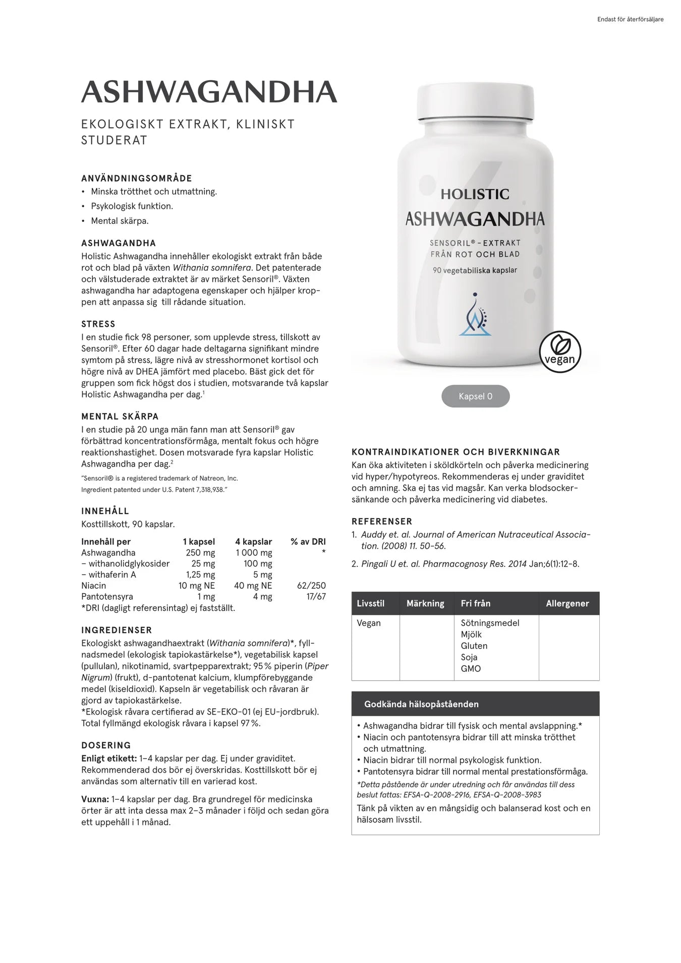 Ashwagandha, 90 kapslar, Holistic