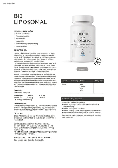Holistic, B12 liposomal, 60 kapslar