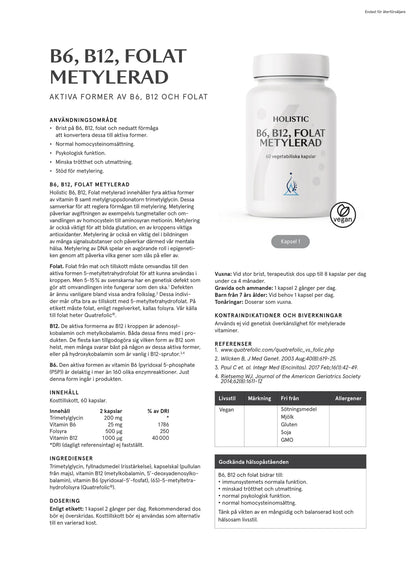 Holistic, B6 B12 Folat metylerad, 60 kapslar