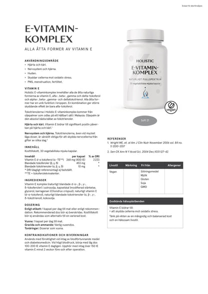 Holistic, E-vitaminkomplex, 30 kapslar