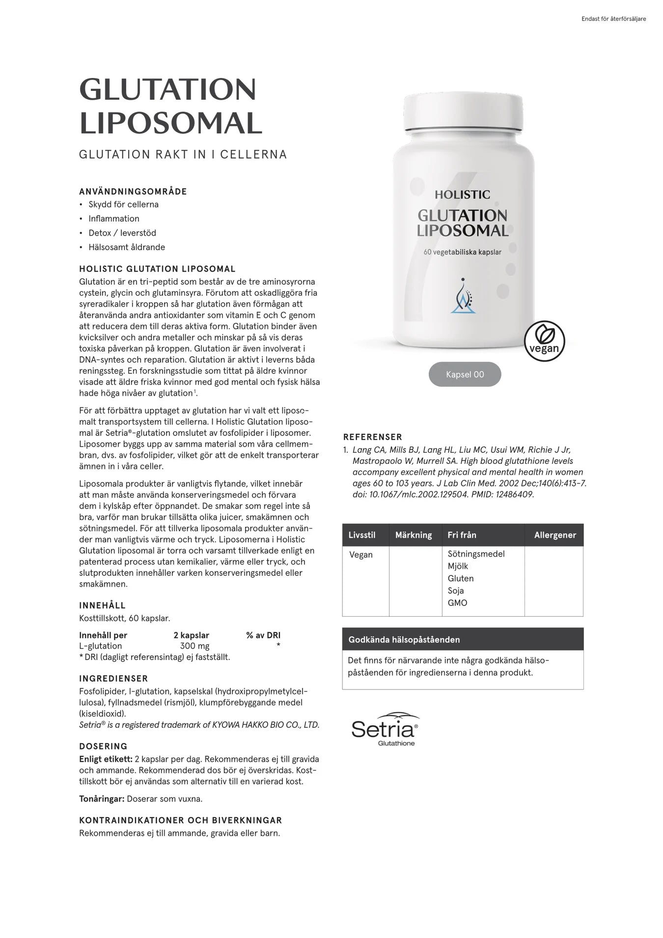Glutathione liposomal, 60 capsules, Holistic