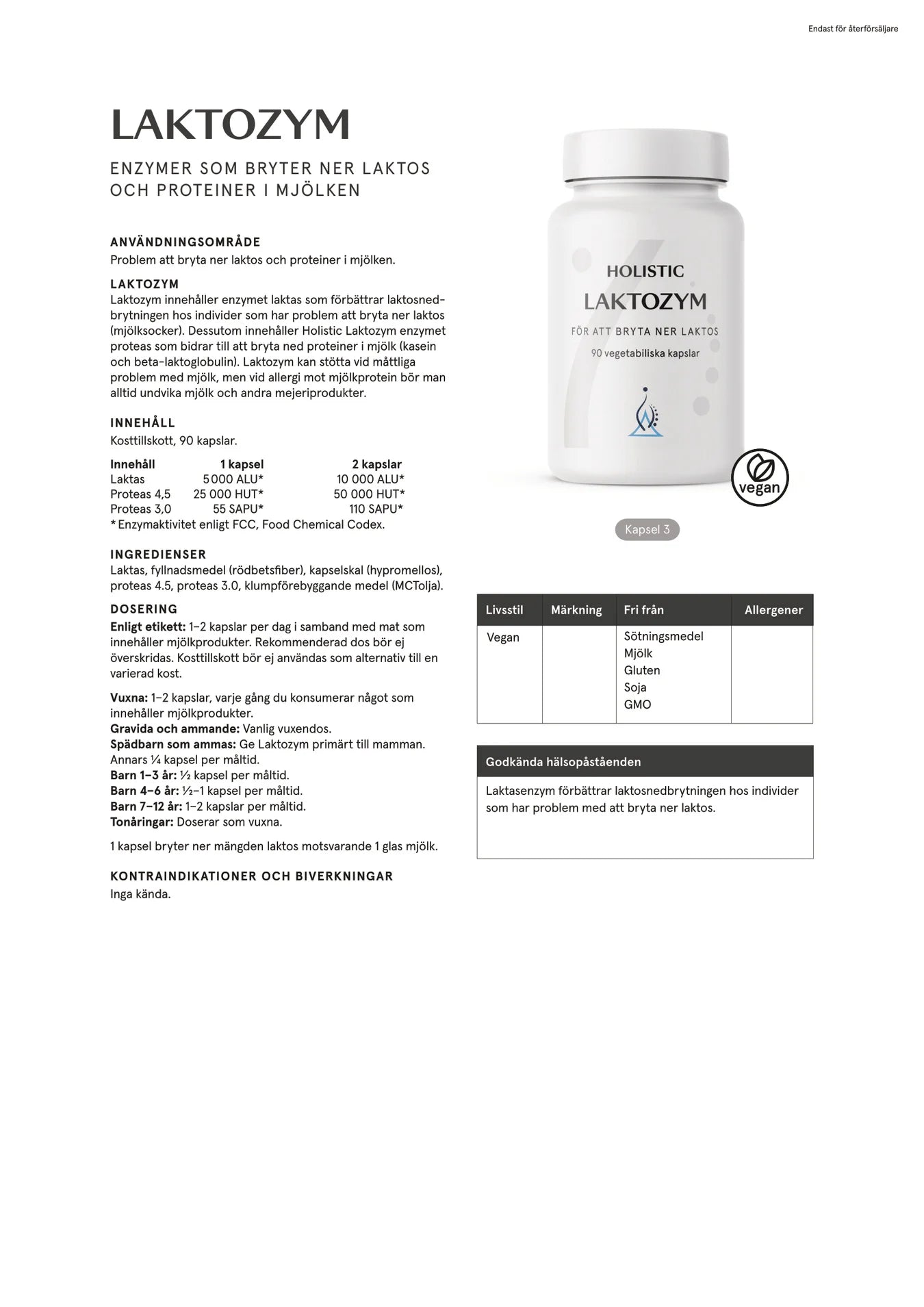 Laktozym, 90 kapslar, Holistic