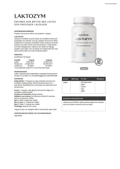 Holistic, Laktozym, 90 kapslar