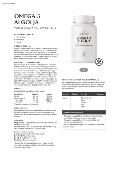 Holistic, Omega-3 algolja, 60 kapslar