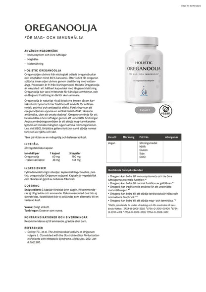 Holistic, Oreganoolja, 60 kapslar