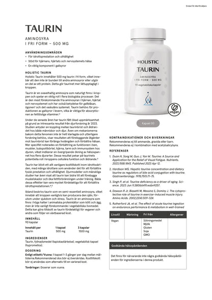 Holistic, Taurin 500 mg, 90 kapslar